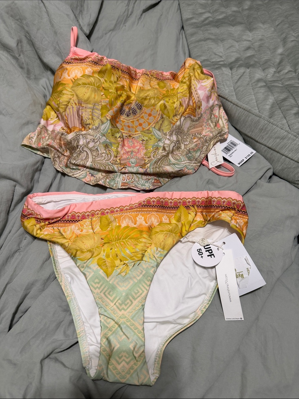 Tropical Floral High-Waist Swim Panty - Pink & Yellow